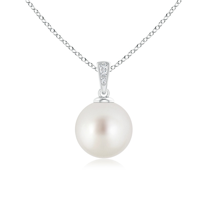 10mm AAA Solitaire South Sea Pearl Pendant with Diamonds in S999 Silver