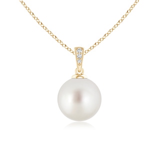 10mm AAA Solitaire South Sea Pearl Pendant with Diamonds in Yellow Gold