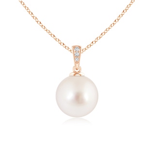 10mm AAAA Solitaire South Sea Pearl Pendant with Diamonds in 10K Rose Gold