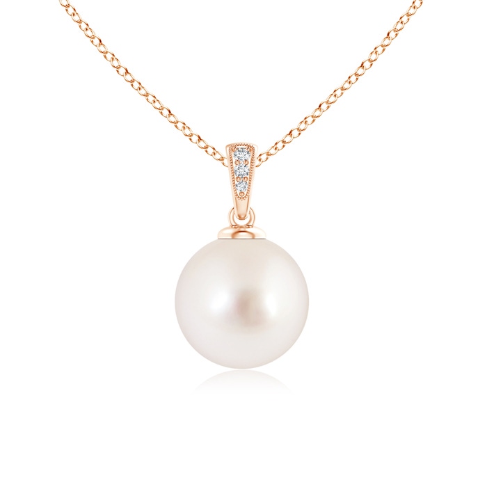 10mm AAAA Solitaire South Sea Pearl Pendant with Diamonds in Rose Gold 