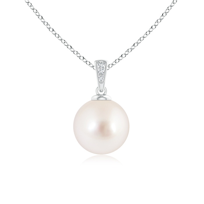 10mm AAAA Solitaire South Sea Pearl Pendant with Diamonds in S999 Silver 