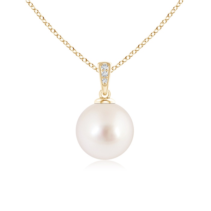 10mm AAAA Solitaire South Sea Pearl Pendant with Diamonds in Yellow Gold