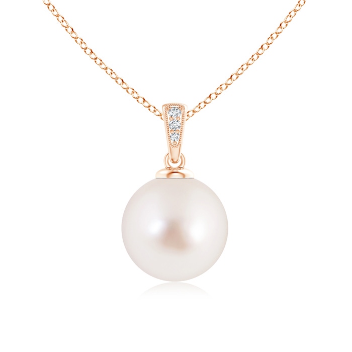 11mm AAAA Solitaire South Sea Pearl Pendant with Diamonds in Rose Gold 
