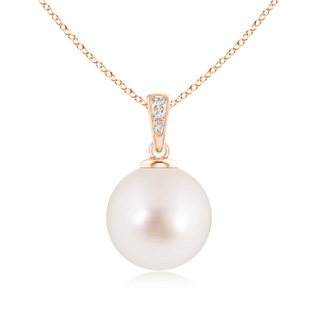 12mm AAAA Solitaire South Sea Pearl Pendant with Diamonds in Rose Gold