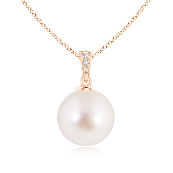 12mm AAAA Solitaire South Sea Pearl Pendant with Diamonds in Rose Gold 