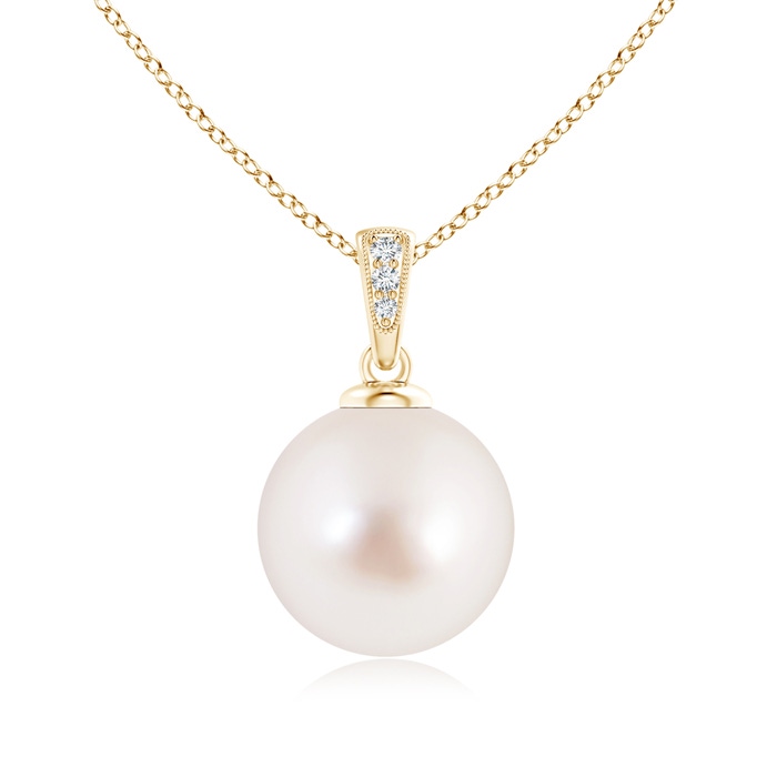 12mm AAAA Solitaire South Sea Pearl Pendant with Diamonds in Yellow Gold