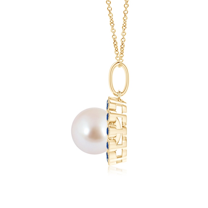 8mm AAA Japanese Akoya Pearl and Sapphire Halo Pendant with Milgrain in 9K Yellow Gold product image