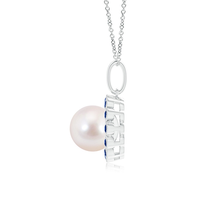 8mm AAAA Japanese Akoya Pearl and Sapphire Halo Pendant with Milgrain in S999 Silver product image