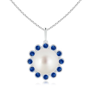 10mm AAA South Sea Pearl and Sapphire Halo Pendant in S999 Silver