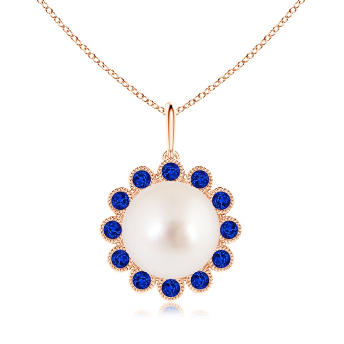 10mm AAAA South Sea Pearl and Sapphire Halo Pendant in Rose Gold