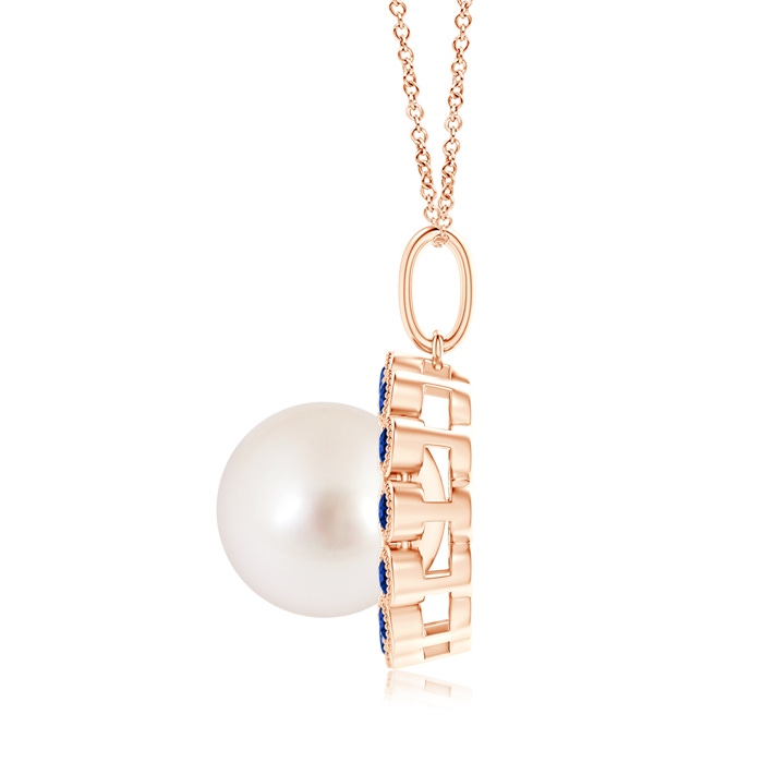10mm AAAA South Sea Pearl and Sapphire Halo Pendant in Rose Gold Product Image