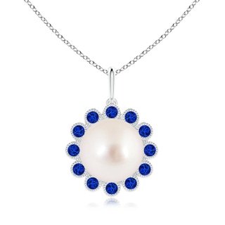 10mm AAAA South Sea Pearl and Sapphire Halo Pendant in S999 Silver