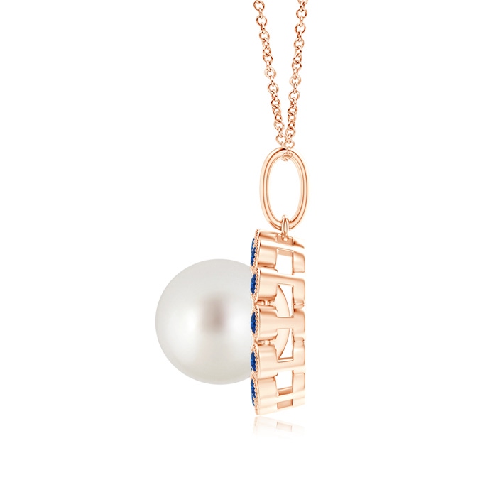 9mm AAA South Sea Pearl and Sapphire Halo Pendant in Rose Gold Product Image