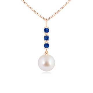8mm AAA Japanese Akoya Pearl Drop Pendant with Sapphires in Rose Gold