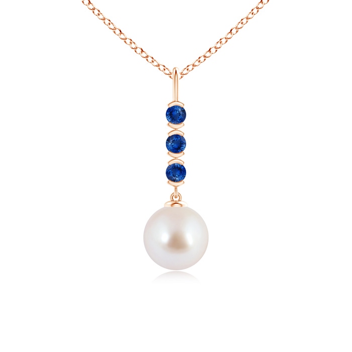 8mm AAA Japanese Akoya Pearl Drop Pendant with Sapphires in Rose Gold 