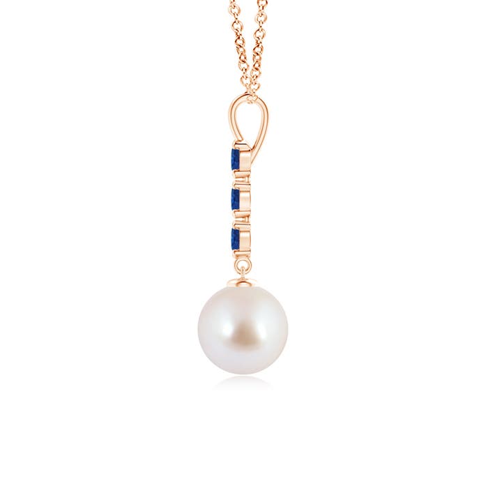 8mm AAA Japanese Akoya Pearl Drop Pendant with Sapphires in Rose Gold