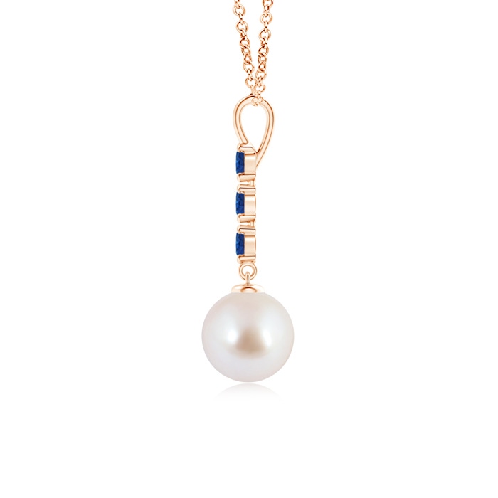 8mm AAA Japanese Akoya Pearl Drop Pendant with Sapphires in Rose Gold product image