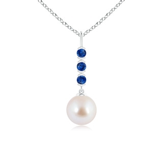 8mm AAA Japanese Akoya Pearl Drop Pendant with Sapphires in S999 Silver
