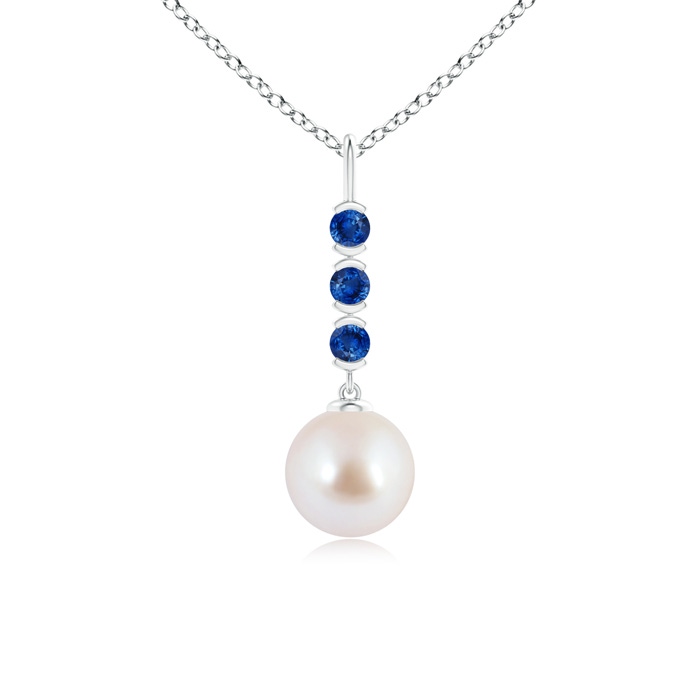 8mm AAA Japanese Akoya Pearl Drop Pendant with Sapphires in S999 Silver 