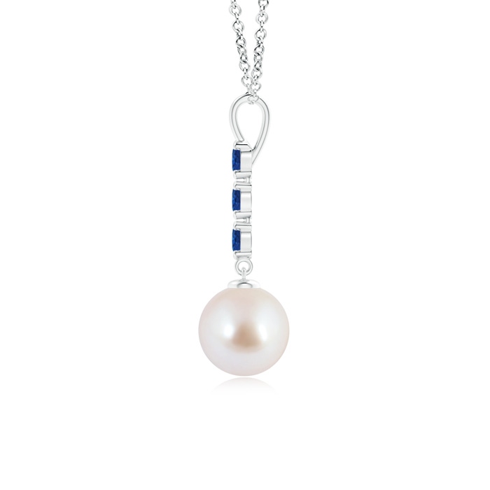 8mm AAA Japanese Akoya Pearl Drop Pendant with Sapphires in S999 Silver product image