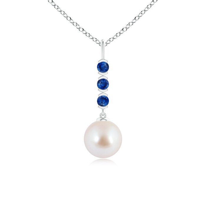 8mm AAA Japanese Akoya Pearl Drop Pendant with Sapphires in White Gold