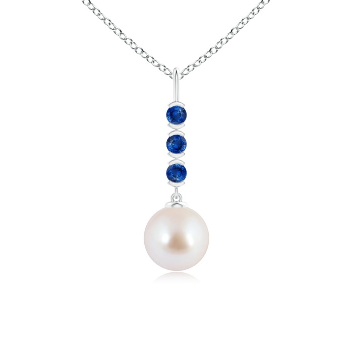 8mm AAA Japanese Akoya Pearl Drop Pendant with Sapphires in White Gold 