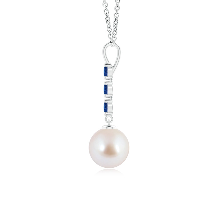 8mm AAA Japanese Akoya Pearl Drop Pendant with Sapphires in White Gold Product Image