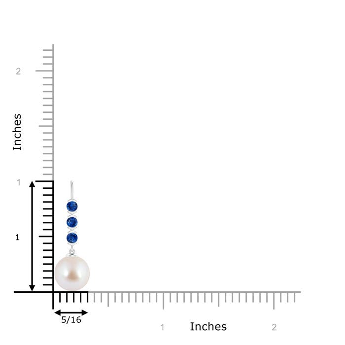 8mm AAA Japanese Akoya Pearl Drop Pendant with Sapphires in White Gold - ruler