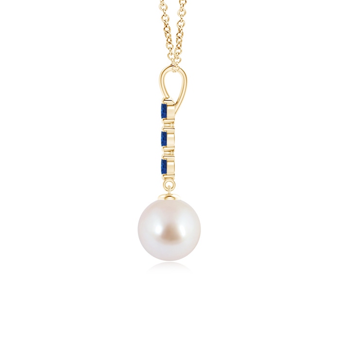 8mm AAA Japanese Akoya Pearl Drop Pendant with Sapphires in Yellow Gold product image