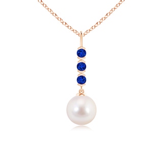 8mm AAAA Japanese Akoya Pearl Drop Pendant with Sapphires in 9K Rose Gold