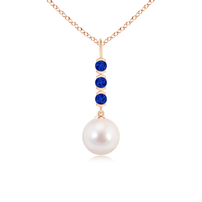 8mm AAAA Japanese Akoya Pearl Drop Pendant with Sapphires in Rose Gold