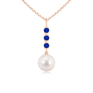 8mm AAAA Japanese Akoya Pearl Drop Pendant with Sapphires in Rose Gold