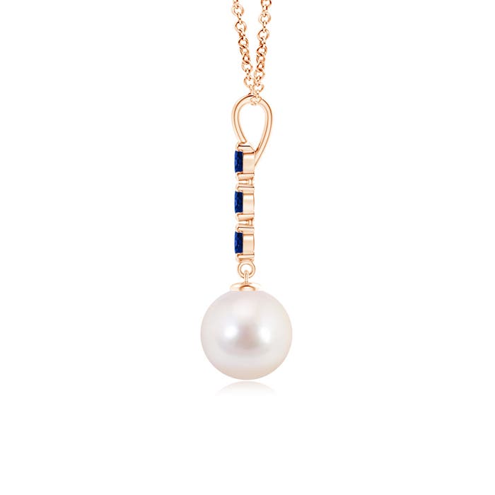 8mm AAAA Japanese Akoya Pearl Drop Pendant with Sapphires in Rose Gold