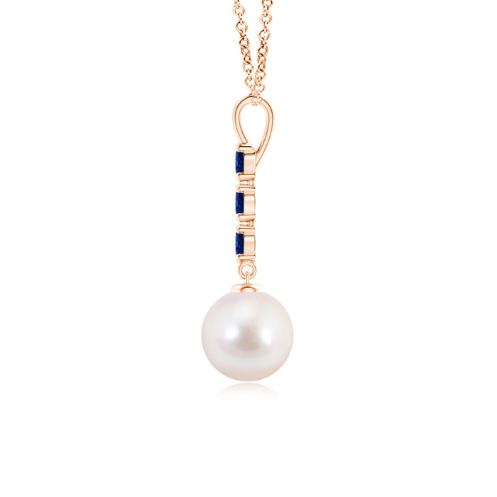 8mm AAAA Japanese Akoya Pearl Drop Pendant with Sapphires in Rose Gold product image