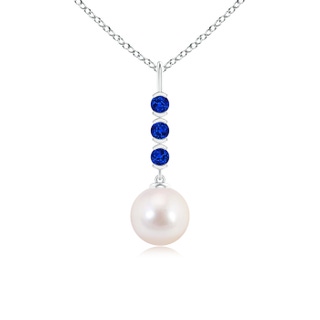 8mm AAAA Japanese Akoya Pearl Drop Pendant with Sapphires in S999 Silver