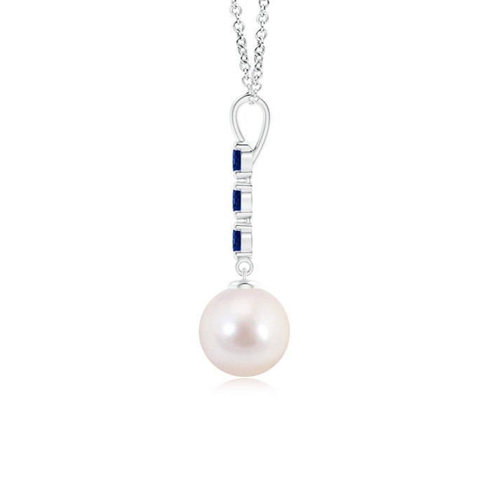 8mm AAAA Japanese Akoya Pearl Drop Pendant with Sapphires in White Gold Product Image