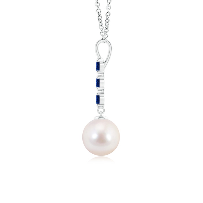 8mm AAAA Japanese Akoya Pearl Drop Pendant with Sapphires in White Gold product image