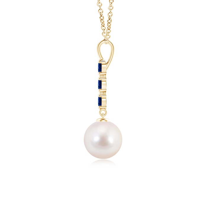 8mm AAAA Japanese Akoya Pearl Drop Pendant with Sapphires in Yellow Gold product image