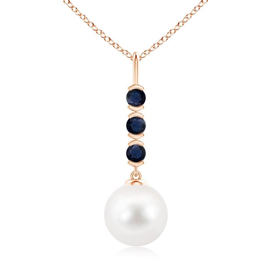 10mm AA Freshwater Cultured Pearl Drop Pendant with Sapphires in Rose Gold 