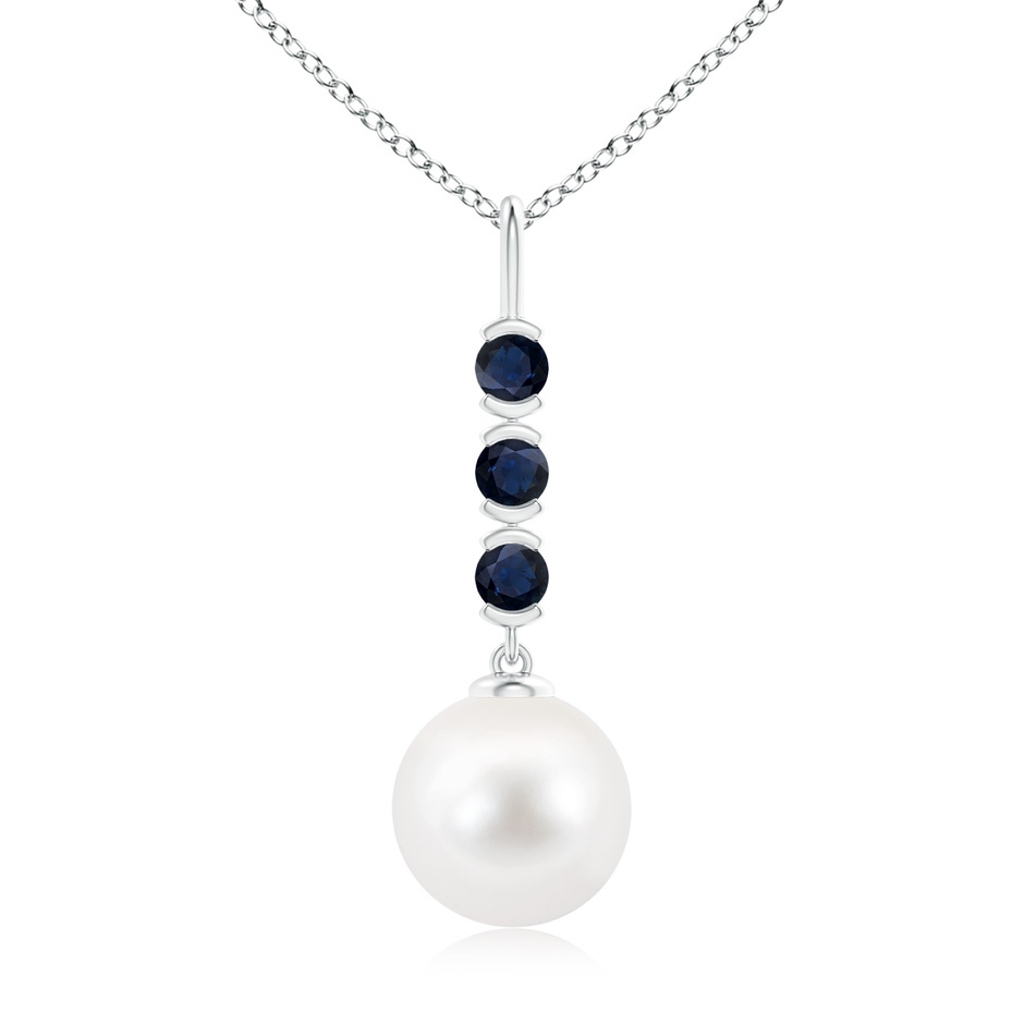 10mm AA Freshwater Cultured Pearl Drop Pendant with Sapphires in White Gold 
