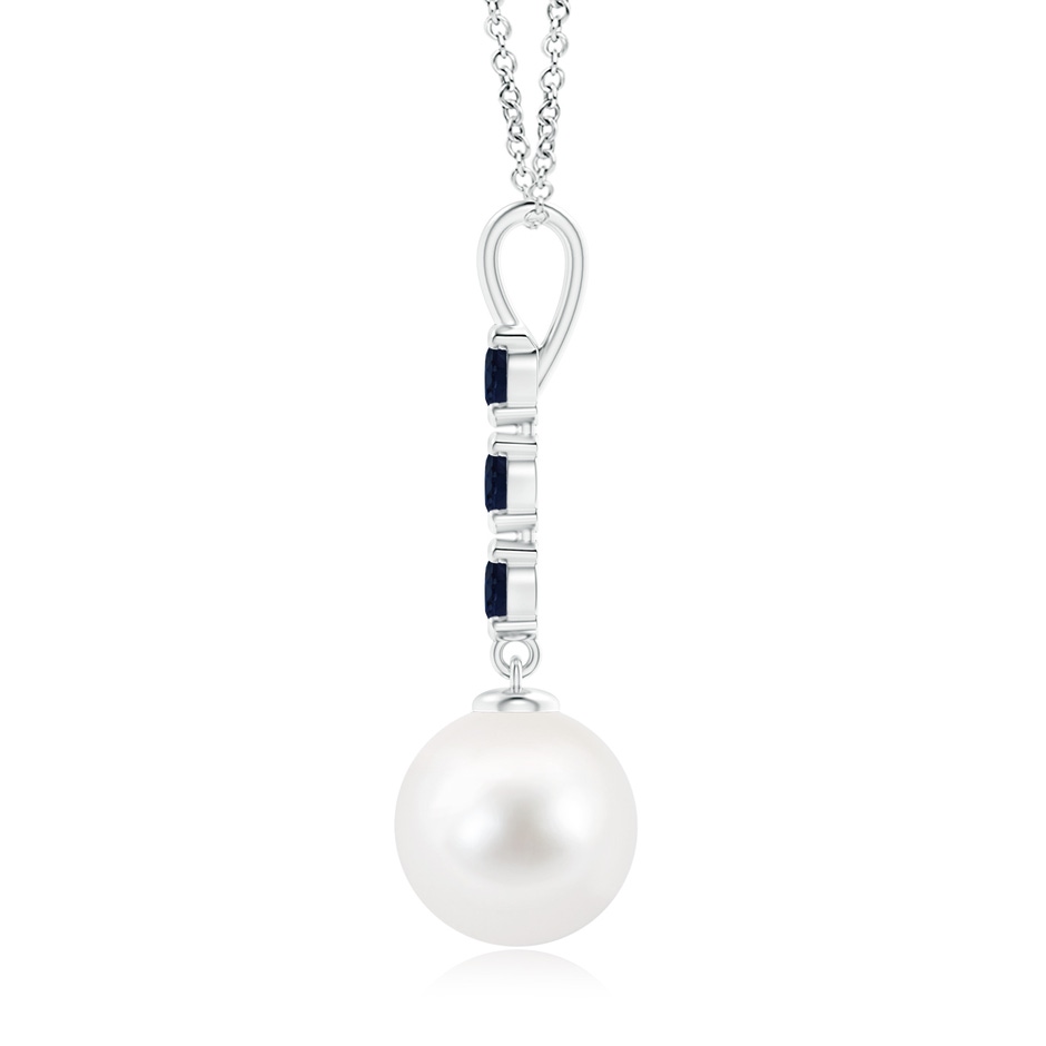 10mm AA Freshwater Cultured Pearl Drop Pendant with Sapphires in White Gold product image