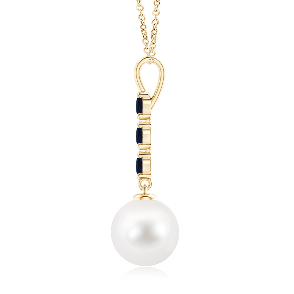 10mm AA Freshwater Cultured Pearl Drop Pendant with Sapphires in Yellow Gold product image