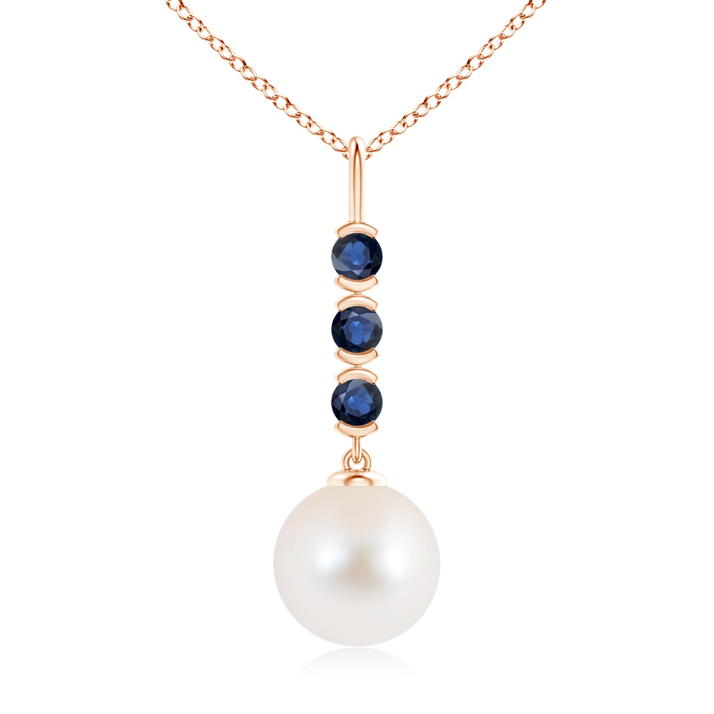 10mm AAA Freshwater Cultured Pearl Drop Pendant with Sapphires in Rose Gold