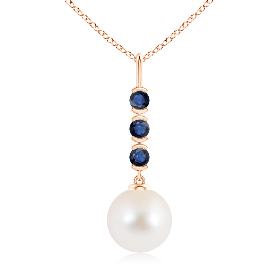 10mm AAA Freshwater Cultured Pearl Drop Pendant with Sapphires in Rose Gold 