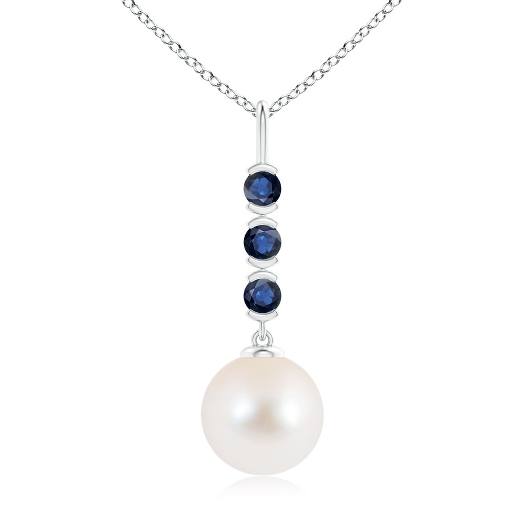 10mm AAA Freshwater Cultured Pearl Drop Pendant with Sapphires in S999 Silver