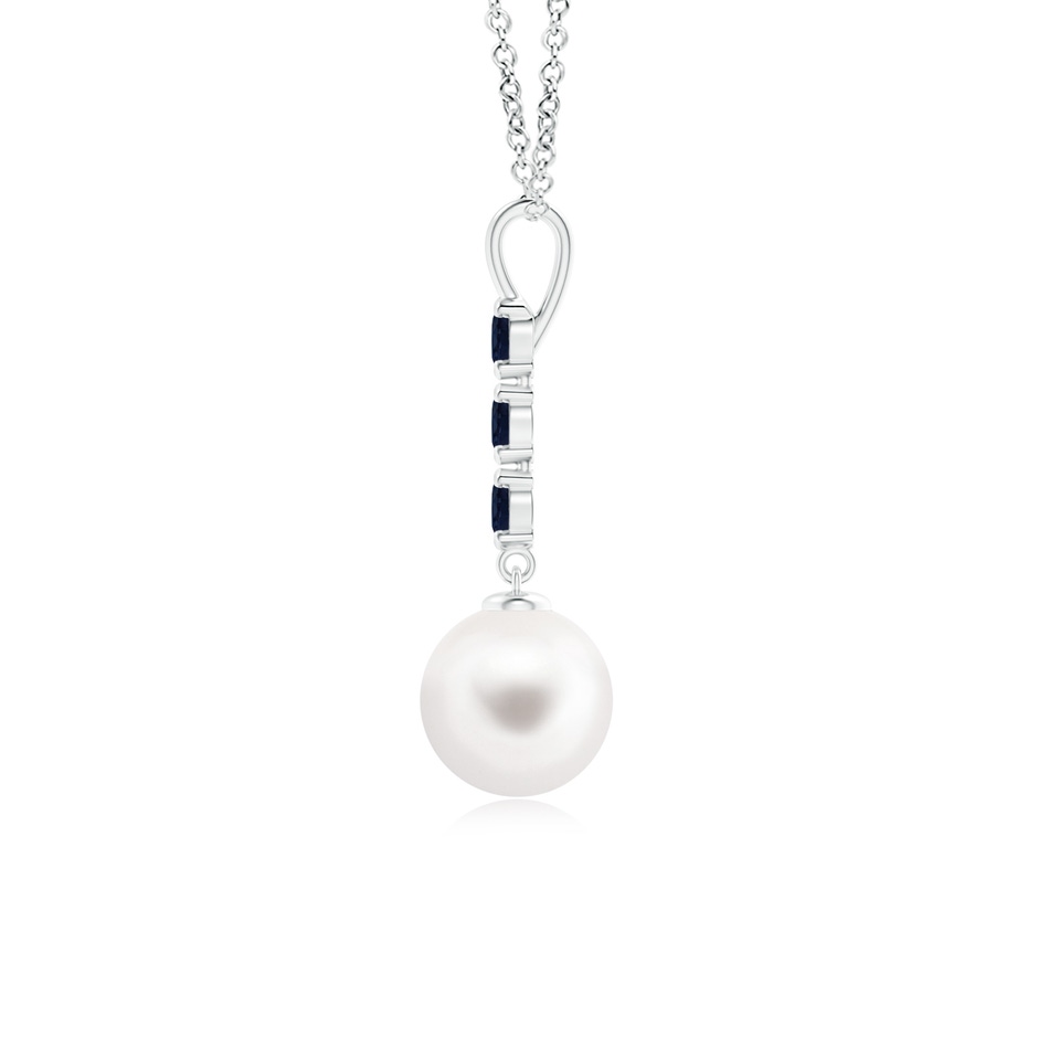 8mm AA Freshwater Cultured Pearl Drop Pendant with Sapphires in 9K White Gold product image