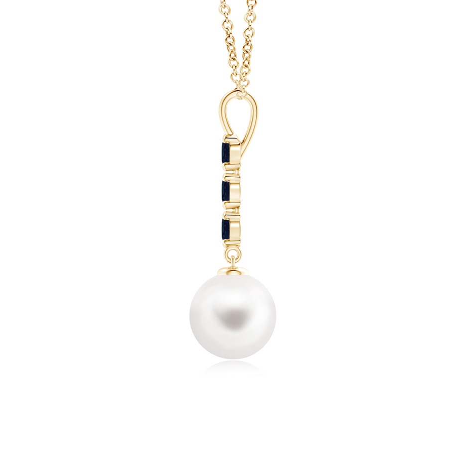 8mm AA Freshwater Cultured Pearl Drop Pendant with Sapphires in Yellow Gold product image