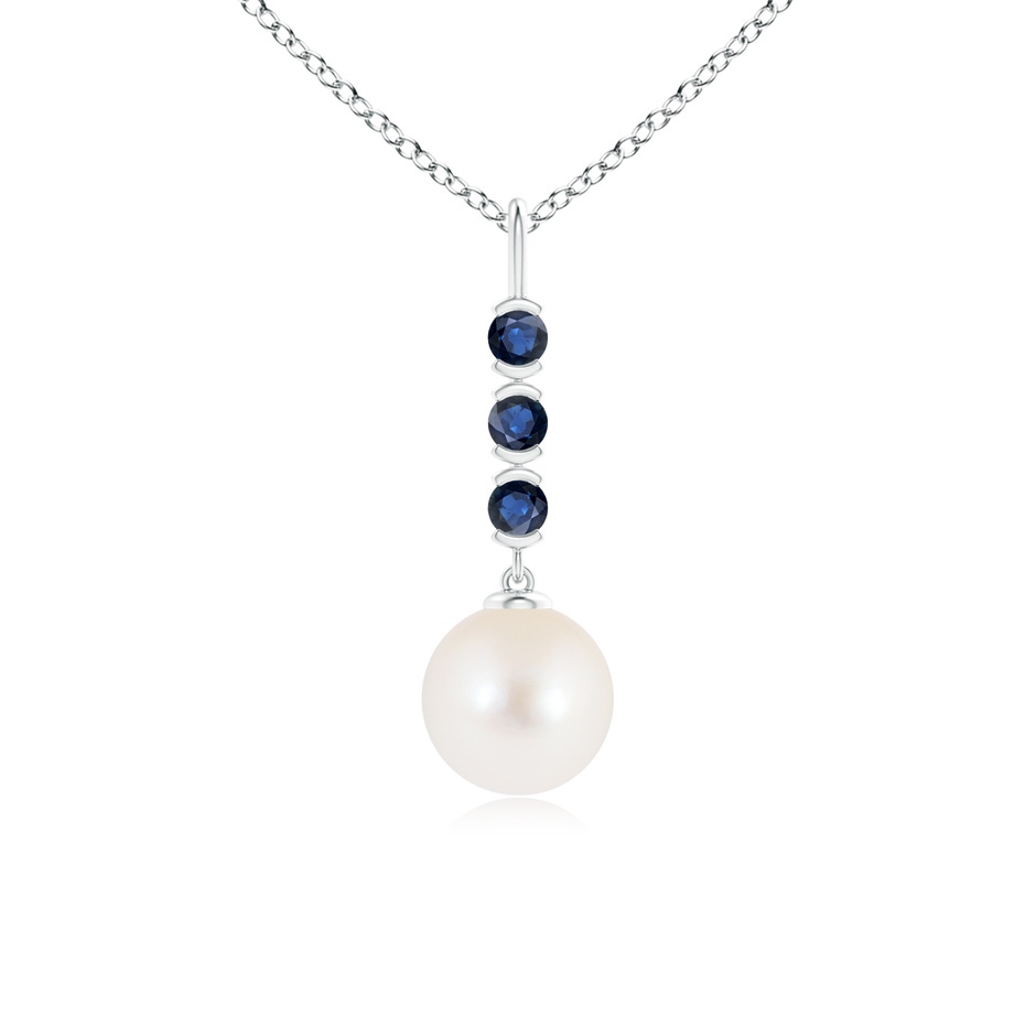 8mm AAA Freshwater Cultured Pearl Drop Pendant with Sapphires in 9K White Gold 