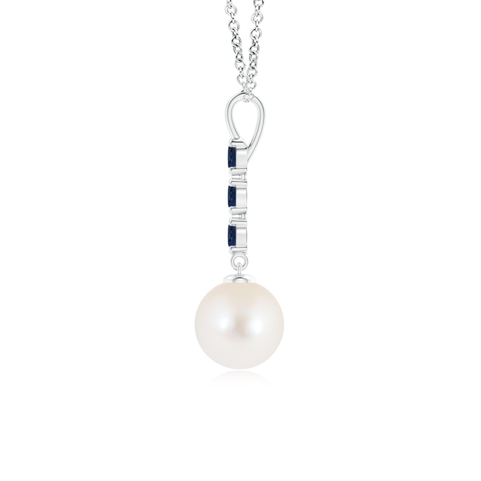 8mm AAA Freshwater Cultured Pearl Drop Pendant with Sapphires in S999 Silver product image