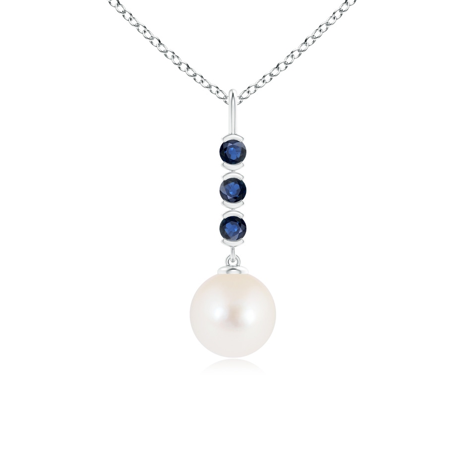 8mm AAA Freshwater Cultured Pearl Drop Pendant with Sapphires in White Gold 